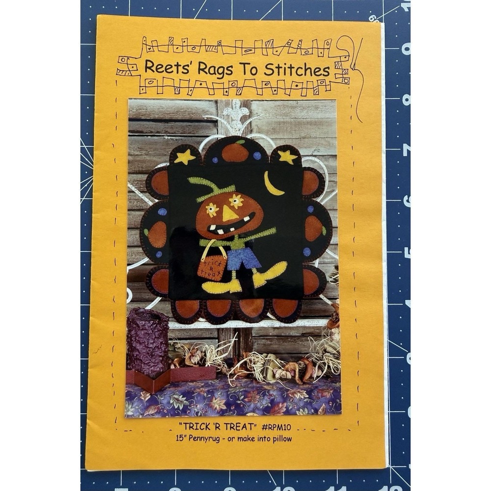 Trick R' Treat 15" Halloween Pennyrug Or Pillow Pattern Reets' Rags To Stitches‎ - Picture 3 of 5